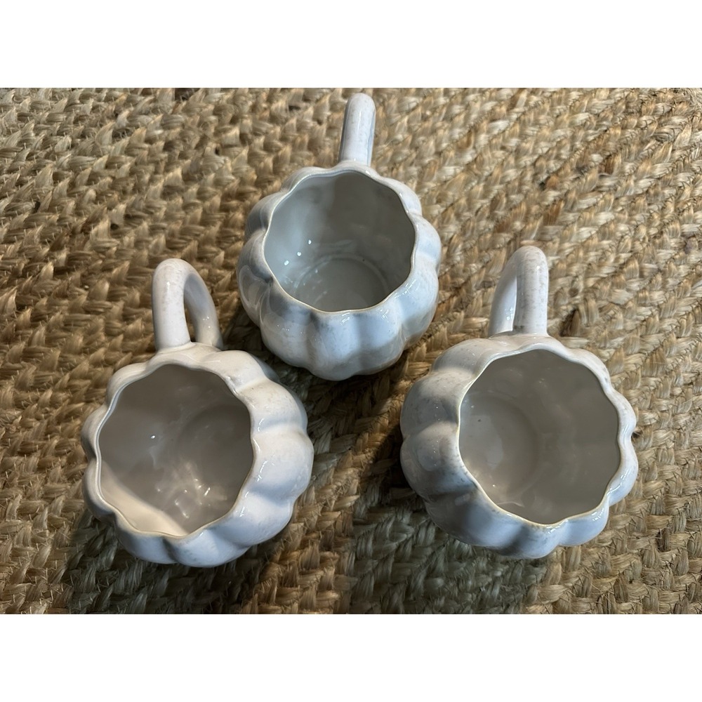 Anthropologie White Cream Pumpkin Shapes Mugs Lot Of 3 - Picture 3 of 5